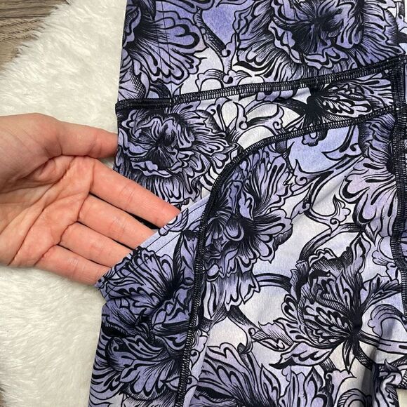 Lululemon Fast Free Hanakotoba Starlight Crop Purple Floral Leggings Sz 6 Run - Picture 8 of 11